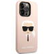 Rožinis dėklas Apple iPhone 14 Pro Max telefonui "Karl Lagerfeld Liquid Silicone Karl Head Case"
