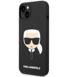 Juodas dėklas Apple iPhone 14 Plus telefonui "Karl Lagerfeld Liquid Silicone Karl Head Case"