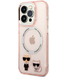 Rožinis dėklas Apple iPhone 14 Pro telefonui "Karl Lagerfeld MagSafe Compatible Case Karl and Choupette"