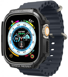 Matinis juodas dėklas Apple Watch Ultra 1 / 2 (49mm) laikrodžiui "Spigen Rugged Armor"
