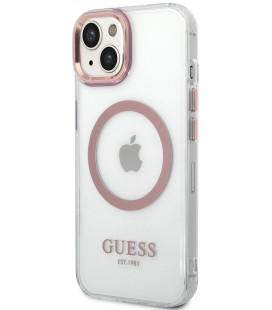 Rožinis dėklas Apple iPhone 14 Plus telefonui "Guess Transparent MagSafe Compatible Case"