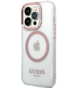Rožinis dėklas Apple iPhone 14 Pro Max telefonui "Guess Transparent MagSafe Compatible Case"