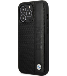 Juodas dėklas Apple iPhone 14 Pro Max telefonui "BMW Signature Leather Big Logo Case"