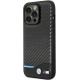 Juodas dėklas Apple iPhone 14 Pro telefonui "BMW M PU Carbon Blue Line Case"