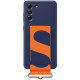 Originalus mėlynas dėklas "Silicone Cover With Strap" Samsung Galaxy S21 FE telefonui "EF-GG990TNE"