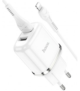 Įkroviklis buitinis Hoco N4 su dviem USB  jungtimis + Lightning (2.4A) baltas