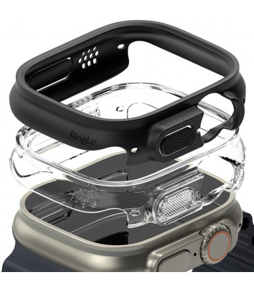 Matinis juodas ir skaidrus dėklai Apple Watch Ultra 1 / 2 / 3 (49mm) laikrodžiui "Ringke Slim 2-Pack"
