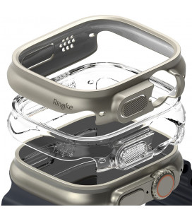 Pilkas (Titanium) ir skaidrus dėklai Apple Watch Ultra (49mm) laikrodžiui "Ringke Slim 2-Pack"