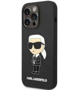 Juodas dėklas Apple iPhone 14 Pro Max telefonui "Karl Lagerfeld Liquid Silicone Ikonik NFT Case"