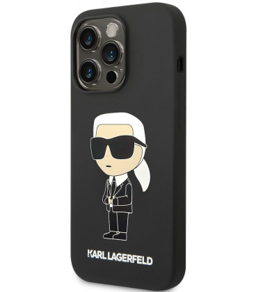 Juodas dėklas Apple iPhone 14 Pro Max telefonui "Karl Lagerfeld Liquid Silicone Ikonik NFT Case"