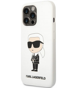 Baltas dėklas Apple iPhone 13 Pro telefonui "Karl Lagerfeld Liquid Silicone Ikonik NFT Case"