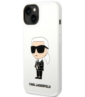 Baltas dėklas Apple iPhone 14 Plus telefonui "Karl Lagerfeld Liquid Silicone Ikonik NFT Case"