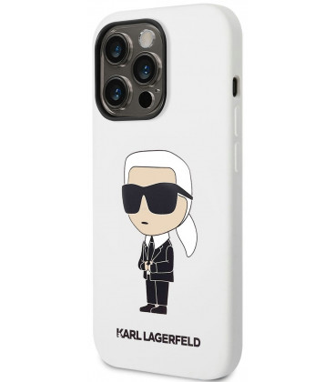 Baltas dėklas Apple iPhone 14 Pro telefonui "Karl Lagerfeld Liquid Silicone Ikonik NFT Case"