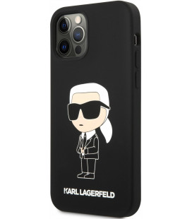 Juodas dėklas Apple iPhone 12 / 12 Pro telefonui "Karl Lagerfeld Liquid Silicone Ikonik NFT Case"