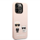 Rožinis dėklas Apple iPhone 14 Pro telefonui "Karl Lagerfeld and Choupette Liquid Silicone Case"