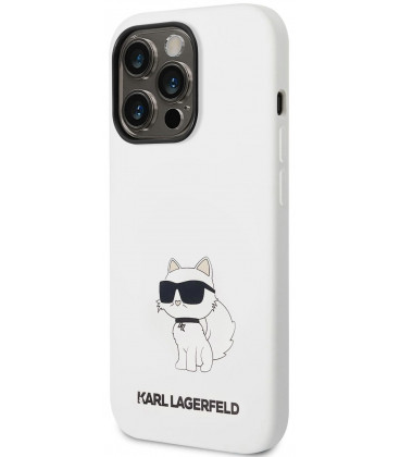 Baltas dėklas Apple iPhone 14 Pro telefonui "Karl Lagerfeld Liquid Silicone Choupette NFT Case"