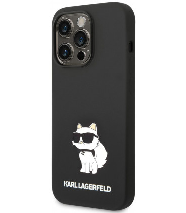 Juodas dėklas Apple iPhone 14 Pro Max telefonui "Karl Lagerfeld Liquid Silicone Choupette NFT Case"