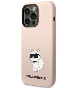Rožinis dėklas Apple iPhone 14 Pro telefonui "Karl Lagerfeld Liquid Silicone Choupette NFT Case"