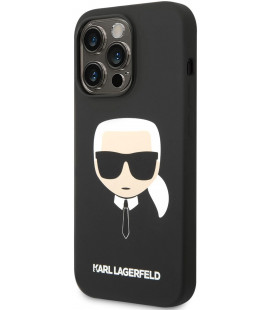 Juodas dėklas Apple iPhone 14 Pro telefonui "Karl Lagerfeld MagSafe Compatible Case Liquid Silicone Karl Head"