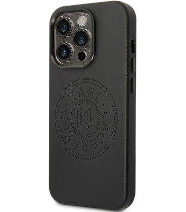 Juodas dėklas Apple iPhone 14 Pro telefonui "Karl Lagerfeld PU Leather Perforated Logo Case"