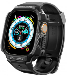 Juodas dėklas Apple Watch Ultra 1 / 2 / 3 (49 mm) laikrodžiui "Spigen Rugged Armor Pro"