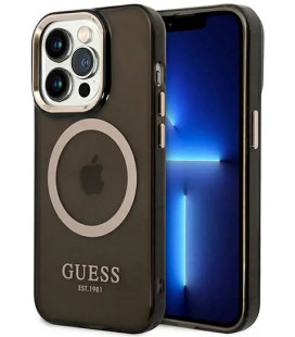 Juodas dėklas Apple iPhone 14 Pro telefonui "Guess Translucent MagSafe Compatible Case"