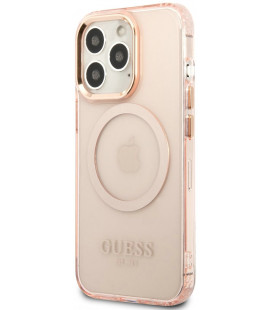 Rožinis dėklas Apple iPhone 13 Pro telefonui "Guess Translucent MagSafe Compatible Case"