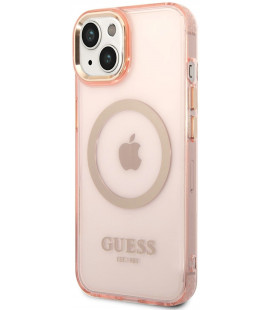 Rožinis dėklas Apple iPhone 14 telefonui "Guess Translucent MagSafe Compatible Case"