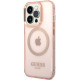 Rožinis dėklas Apple iPhone 14 Pro telefonui "Guess Translucent MagSafe Compatible Case"
