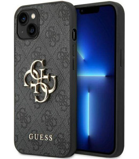 Pilkas dėklas Apple iPhone 14 telefonui "Guess PU 4G Metal Logo Case"