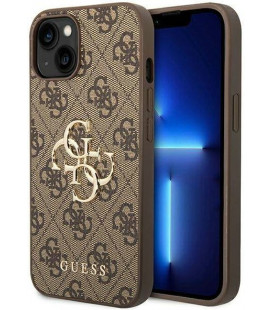 Rudas dėklas Apple iPhone 14 telefonui "Guess PU 4G Metal Logo Case"
