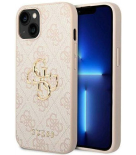 Rožinis dėklas Apple iPhone 14 telefonui "Guess PU 4G Metal Logo Case"