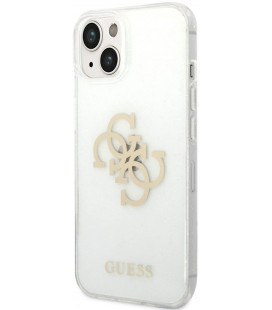 Skaidrus dėklas su blizgučiais Apple iPhone 14 telefonui "Guess TPU Big 4G Full Glitter Case"