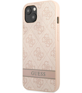 Rožinis dėklas Apple iPhone 13 Mini telefonui "Guess PU 4G Stripe Case"