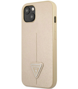 Smėlio spalvos dėklas Apple iPhone 13 Mini telefonui "Guess PU Saffiano Triangle Case"
