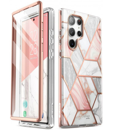 Dėklas su marmuro efektu Samsung Galaxy S23 Ultra telefonui "Supcase Cosmo Marble Pink"