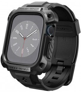 Juodas dėklas - apyrankė Apple Watch 7 / 8 / 9 (45mm) laikrodžiui "Spigen Tough Armor Pro"