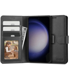 Juodas atverčiamas dėklas Samsung Galaxy S23 telefonui "Tech-protect Wallet"