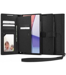 Juodas dėklas Samsung Galaxy S23 Ultra telefonui "Spigen Wallet S Plus"