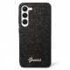 Juodas dėklas Samsung Galaxy S23 telefonui "Guess PC/TPU Glitter Flakes Metal Logo Case"