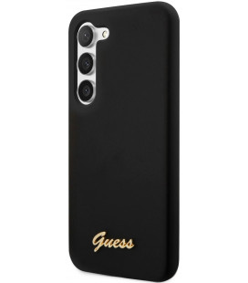 Juodas dėklas Samsung Galaxy S23 telefonui "Guess Liquid Silicone Metal Logo Case"