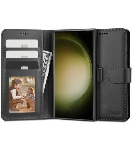 Juodas atverčiamas dėklas Samsung Galaxy S23 Ultra telefonui "Tech-protect Wallet" 