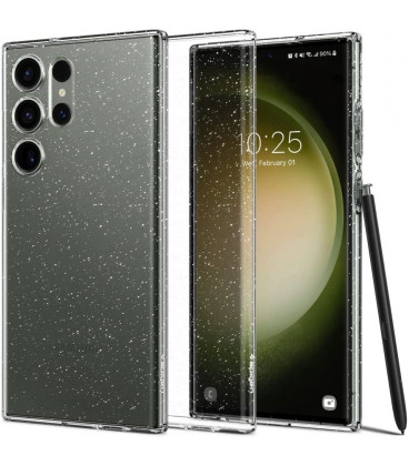 Skaidrus dėklas su blizgučiais Samsung Galaxy S23 Ultra telefonui "Spigen Liquid Crystal Glitter"