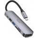 Adapteris - šakotuvas Hoco HB28 Type-C Multi-Function Converter HDMI+USB3.0+USB2.0+SD+TF+PD pilkas