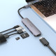 Adapteris - šakotuvas Hoco HB28 Type-C Multi-Function Converter HDMI+USB3.0+USB2.0+SD+TF+PD pilkas