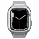 Sidabrinės spalvos dėklas - apyrankė Apple Watch 4 / 5 / 6 / 7 / 8 / 9 / SE (44 / 45mm) laikrodžiui "Spigen Metal Fit Pro"
