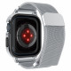 Sidabrinės spalvos dėklas - apyrankė Apple Watch 4 / 5 / 6 / 7 / 8 / 9 / SE (44 / 45mm) laikrodžiui "Spigen Metal Fit Pro"