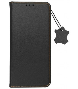 Juodas odinis atverčiamas dėklas Samsung Galaxy S21 FE telefonui "Leather case SMART PRO"