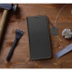 Juodas odinis atverčiamas dėklas Samsung Galaxy S22 Plus telefonui "Leather case SMART PRO"