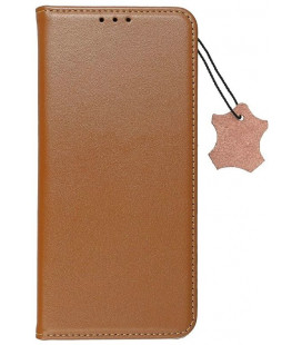 Rudas odinis atverčiamas dėklas Apple iPhone 14 telefonui "Leather case SMART PRO"